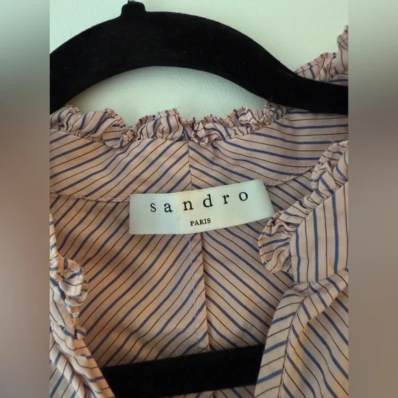 Sandro Paris - Striped Ruffle Neck Blouse with Star Detail - Picture 4 of 7